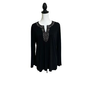 Susan Graver Women’s Embellished Black L/S Blouse size S